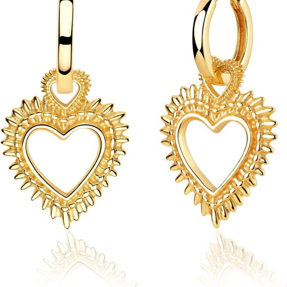 Gold Heart Hoop Earrings for Women 14k Gold Plated Small Hoops Earrings - Picture 1 of 7
